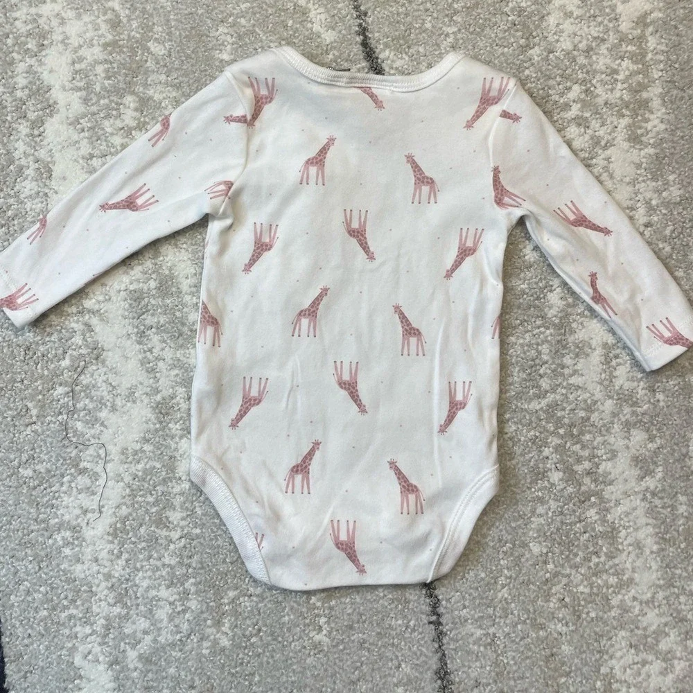 Tres Beau et Belle Pima Cotton Giraffe Bodysuit Long Sleeve Pink White‎ 3-6M NWT